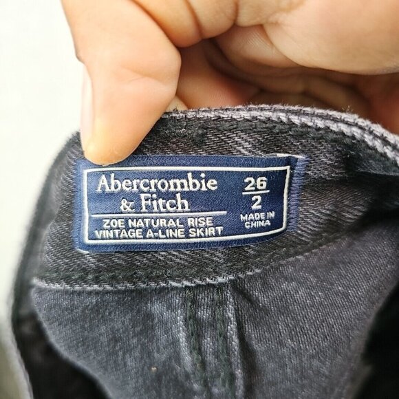 Abercrombie & Fitch Zoe Natural Rise Vintage A-Line Skirt Womens 2 Black Grunge - Picture 3 of 7